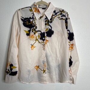 Snow Xue Gao New York Floral Silk Button Down Long Sleeve Shirt, Size‎ L